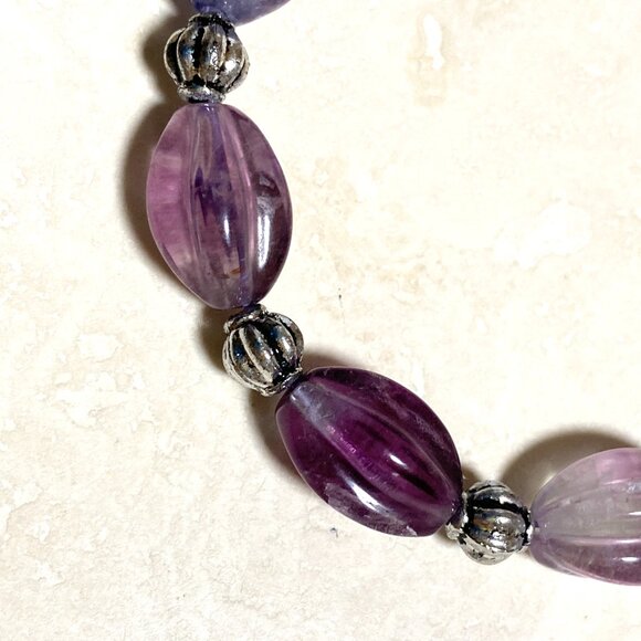 Genuine Purple Fluorite Beaded Choker, Natural Gemstone Bib Necklace - Picture 5 of 15